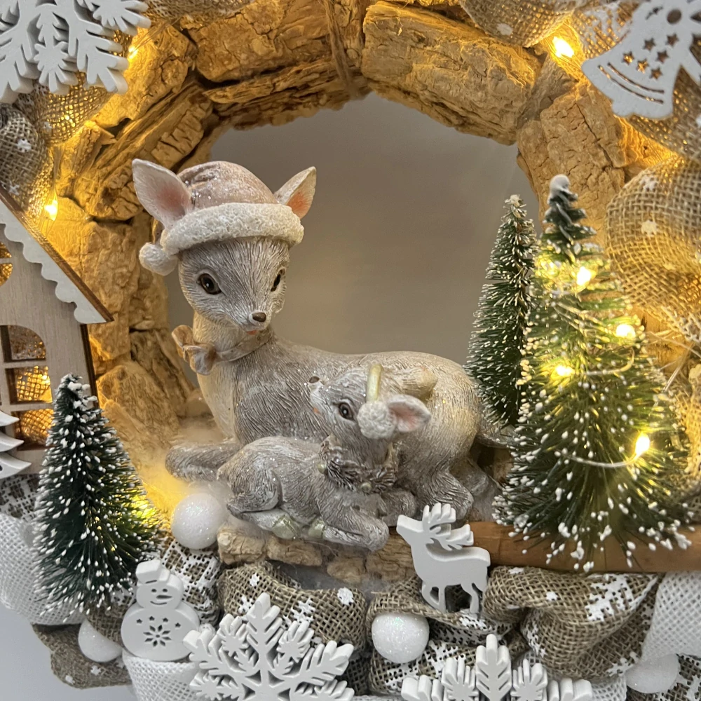 🦌❄️ Vánoční svítící věnec – srnka s kolouškem