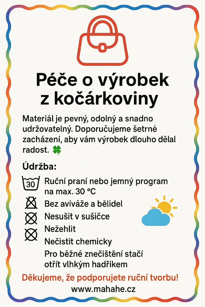 TAŠKA Z KOČÁRKOVINY SE ZIPEM, PODŠÍVKOU A VÝZTUŽÍ - MOTIV LÍSTEČKU