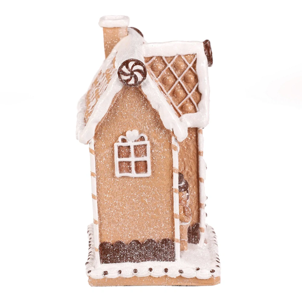ZIMNÍ DEKORACE PERNÍKOVÝ DOMEČEK S PANÁČKEM A S LED OSVĚTLENÍM