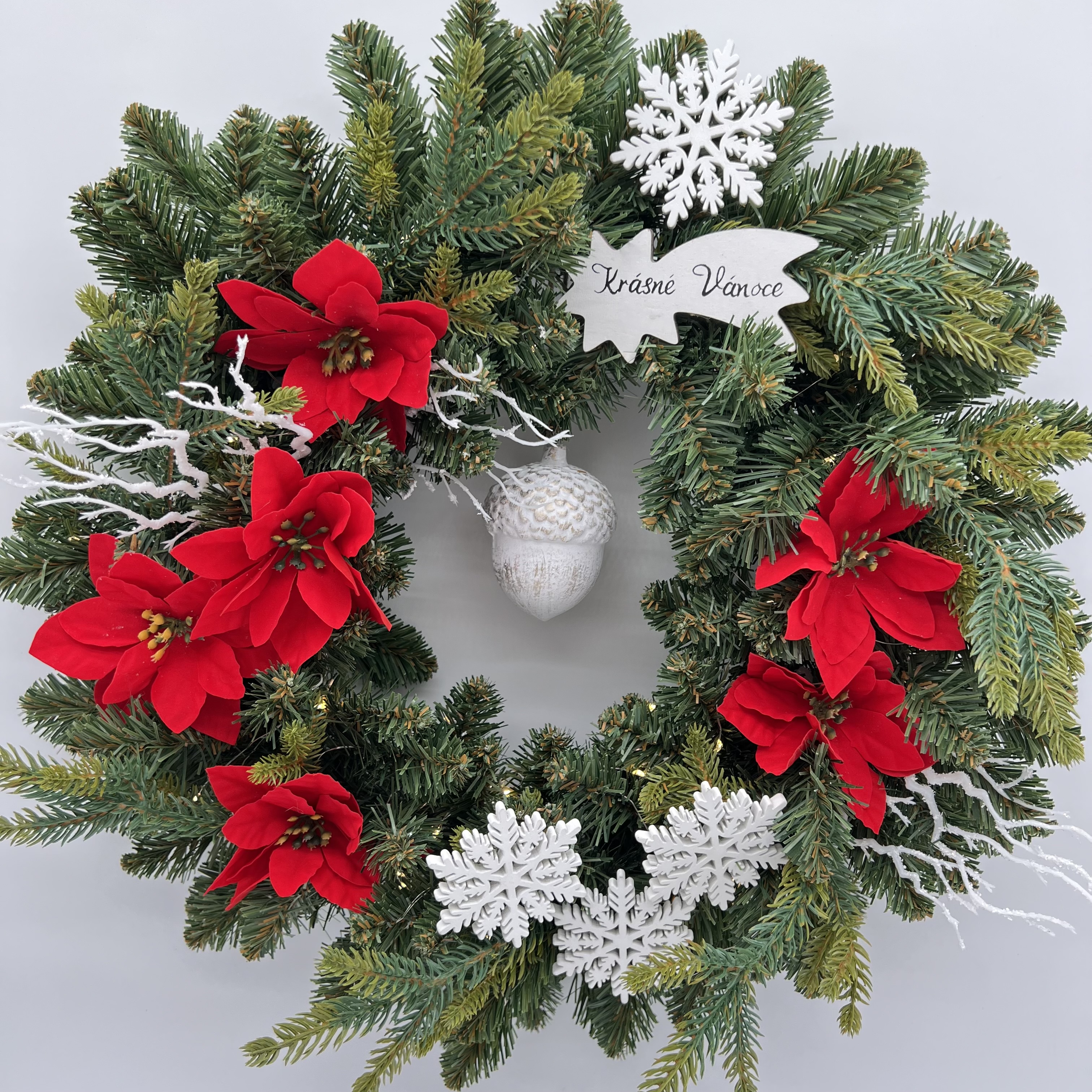 ZIMNÍ DEKORACE VĚNEC NA DVEŘE S OSVĚTLENÍM 