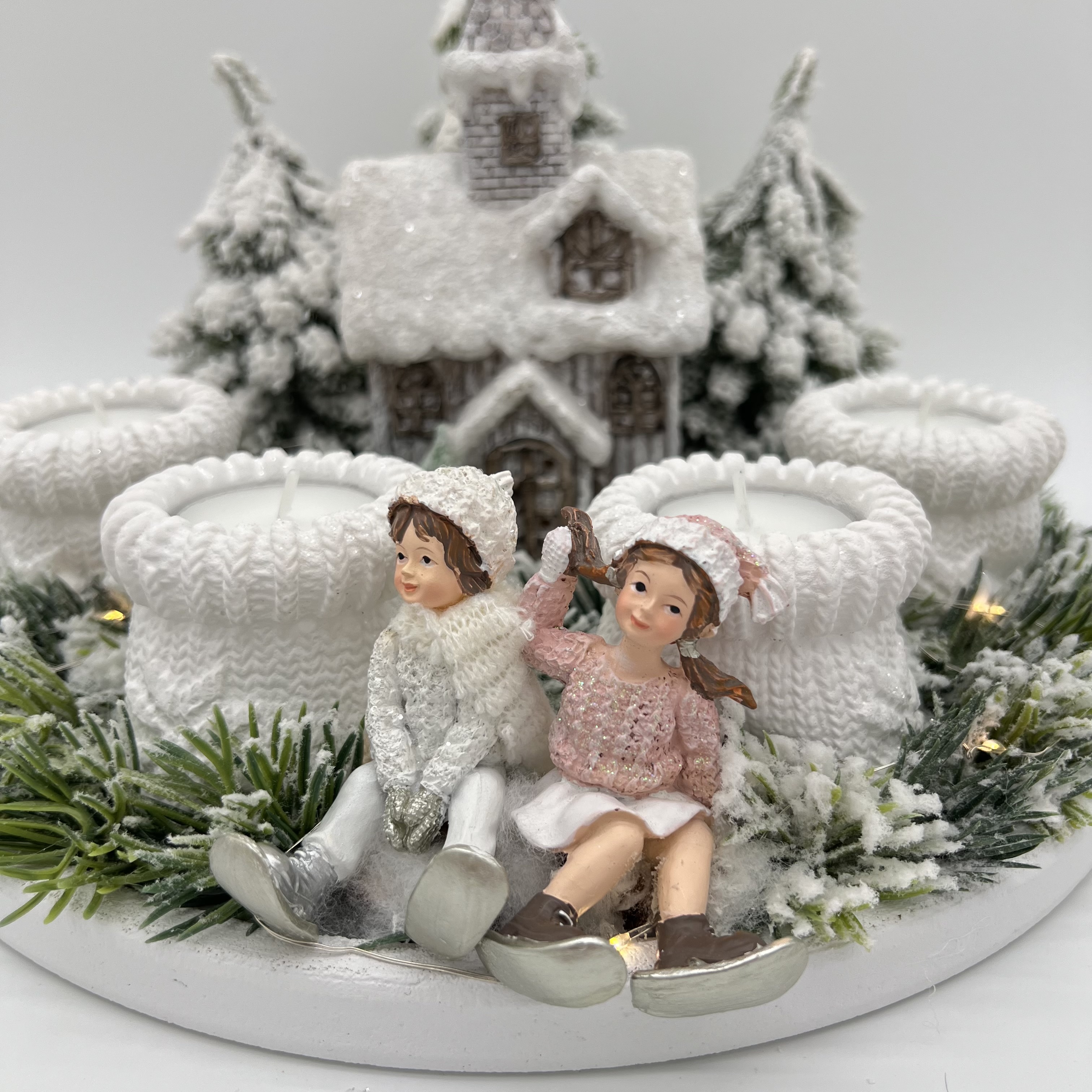 ZIMNÍ DEKORACE ADVENTNÍ SVÍCEN NA ČAJOVÉ SVÍČKY