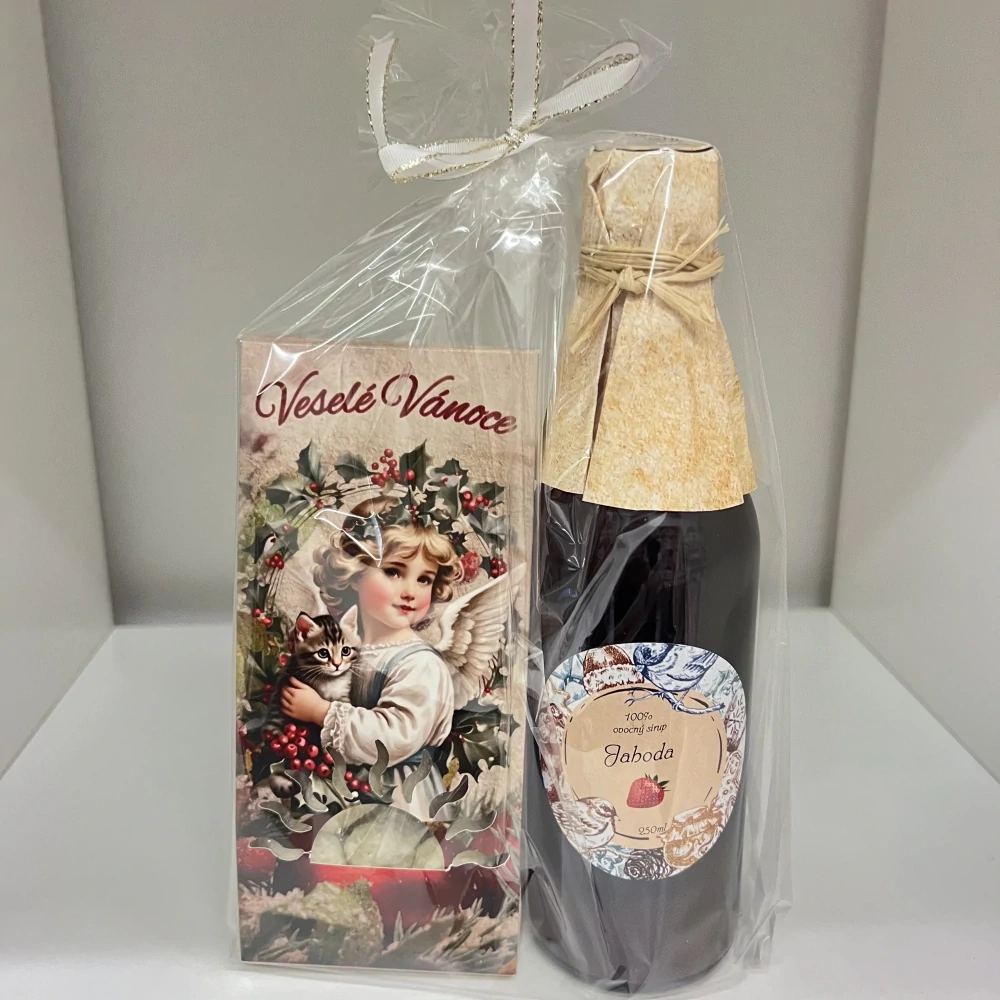 🎁 Vánoční dárkový balíček – Jahodový sirup & mandle v kokosu