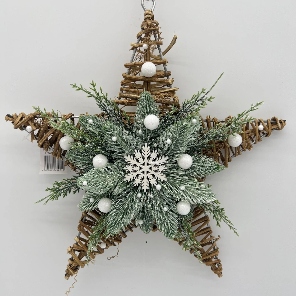 🎄 Závěsná vánoční dekorace – hvězda s vločkou ❄️