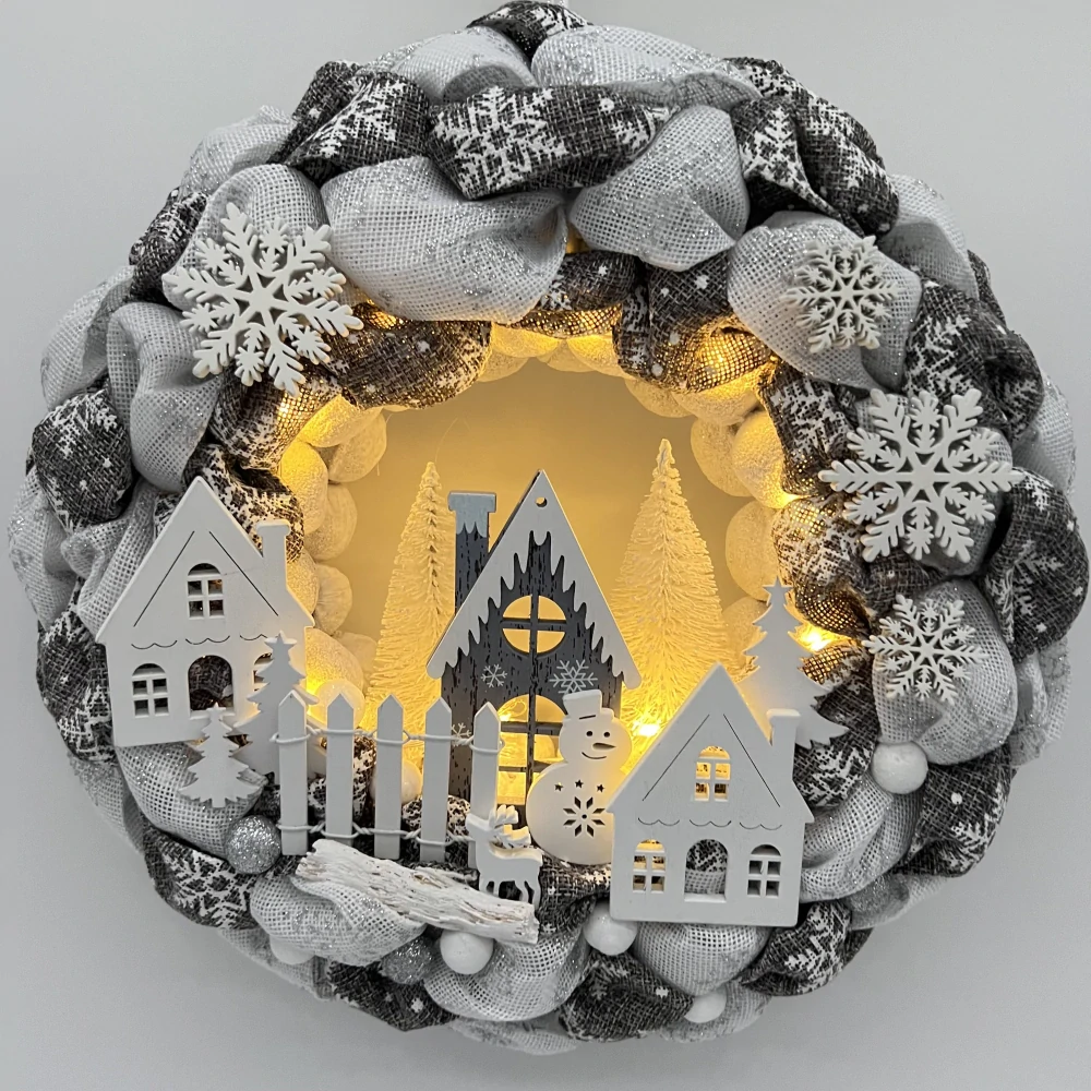 ❄️ Zimní věnec s domečky a LED osvětlením