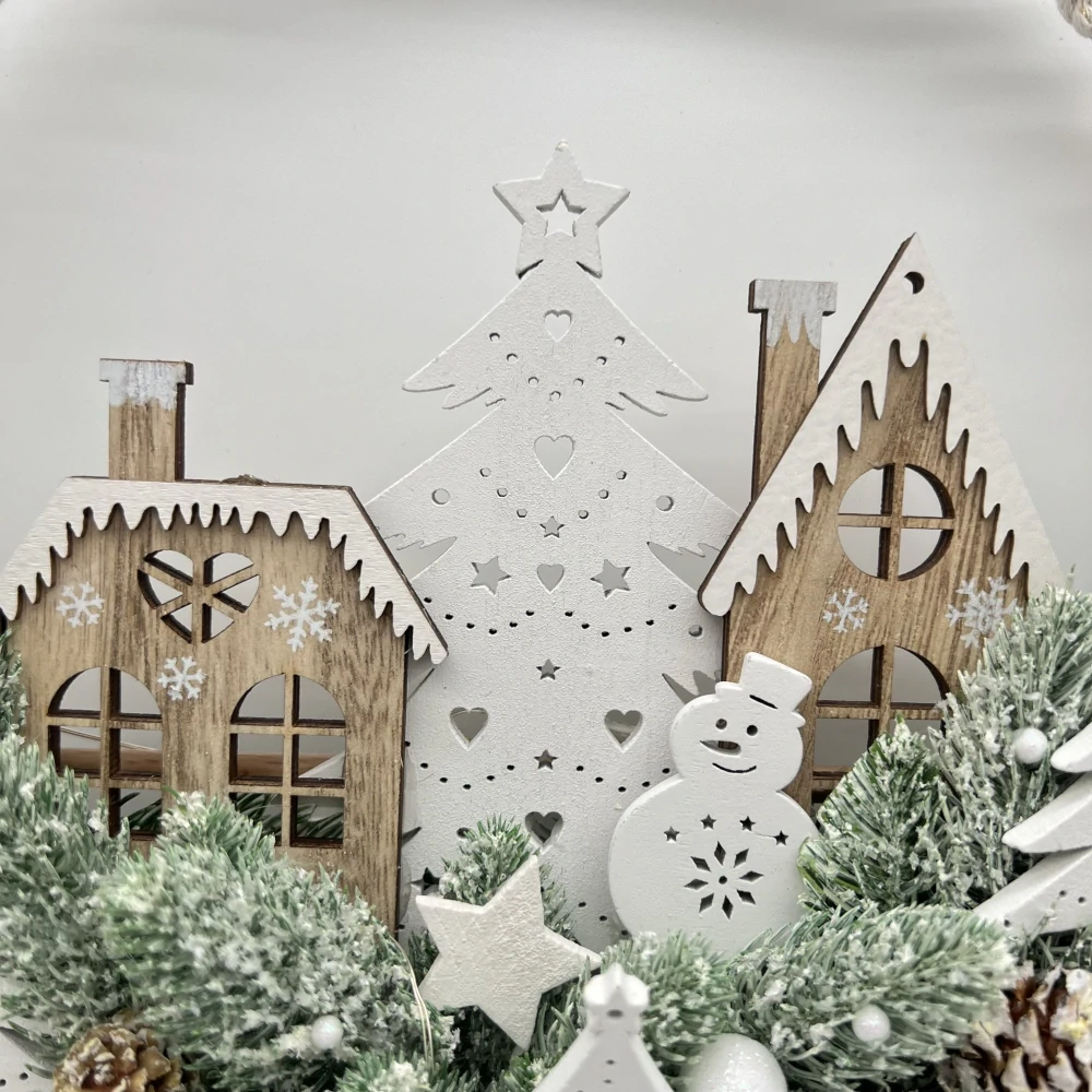 🎄 Zimní LED věneček „Vánoční vesnička pod stromkem“