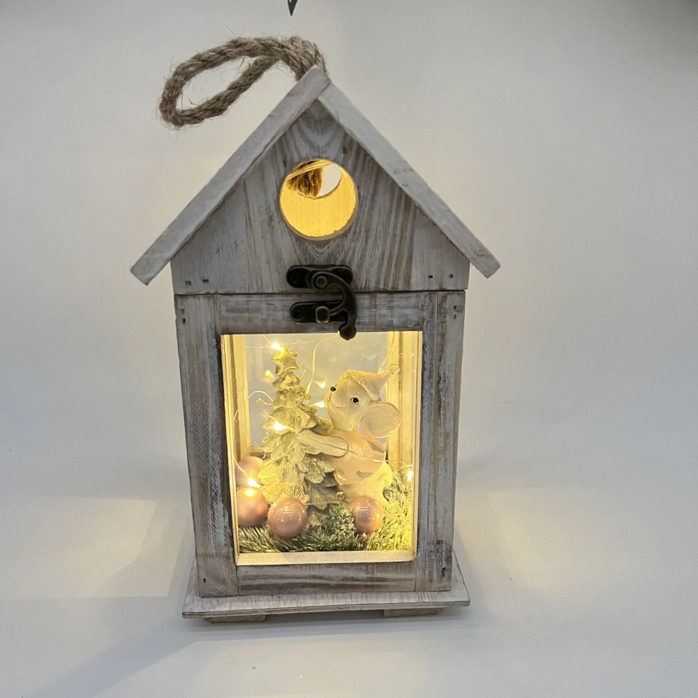 🎄 Vánoční LED lucerna „Myška u stromečku“