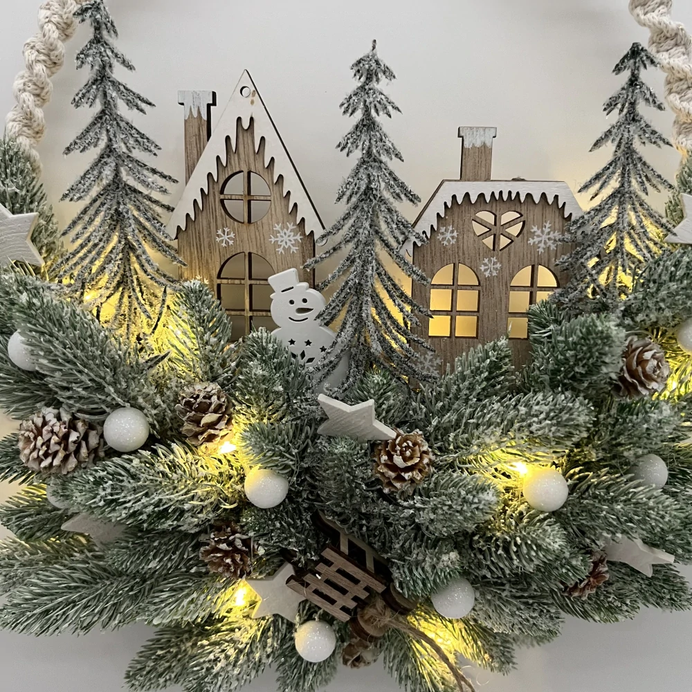 ✨ Závěsná vánoční dekorace – zimní vesnička s LED osvětlením ✨