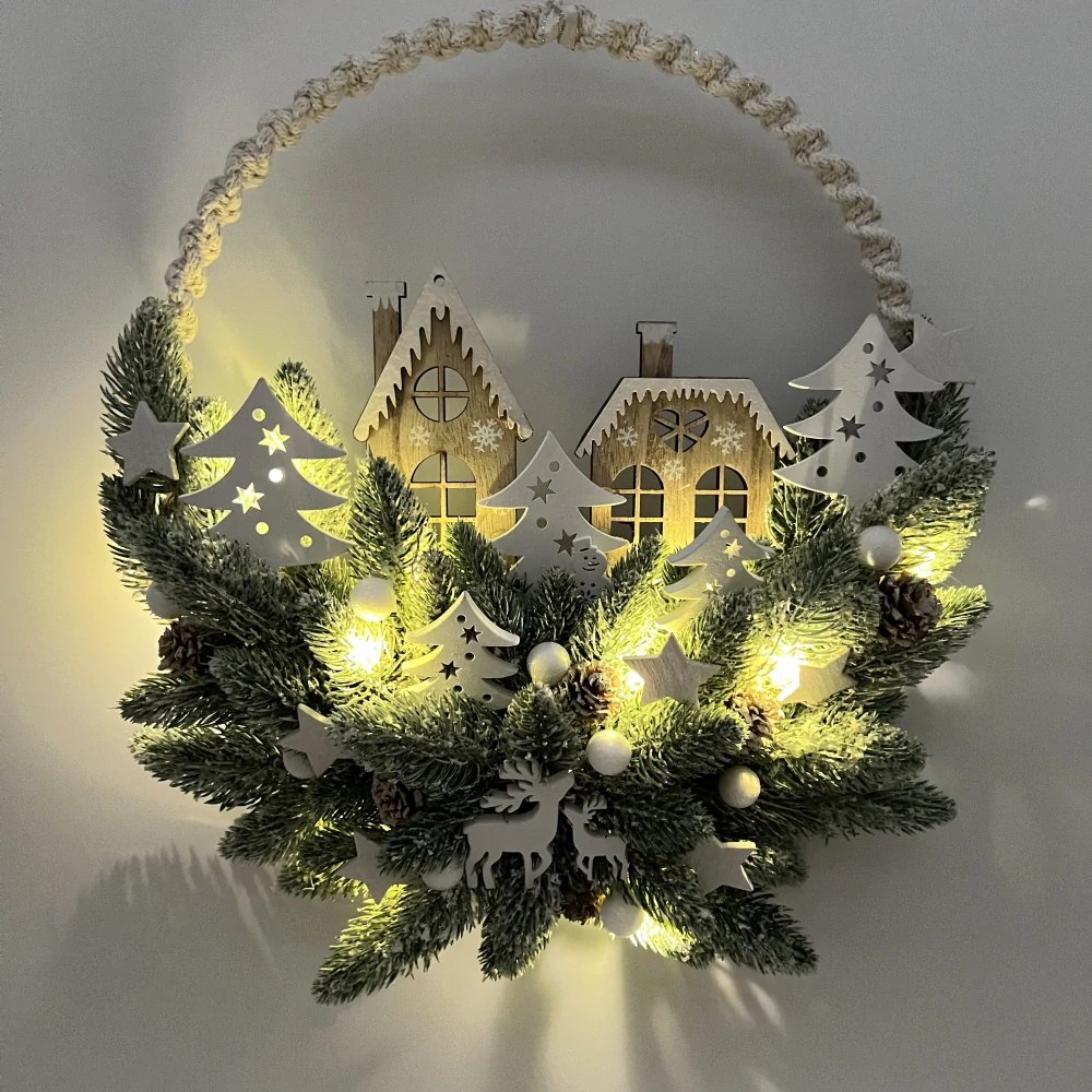 ✨ Závěsná vánoční dekorace – zimní vesnička s LED osvětlením ✨