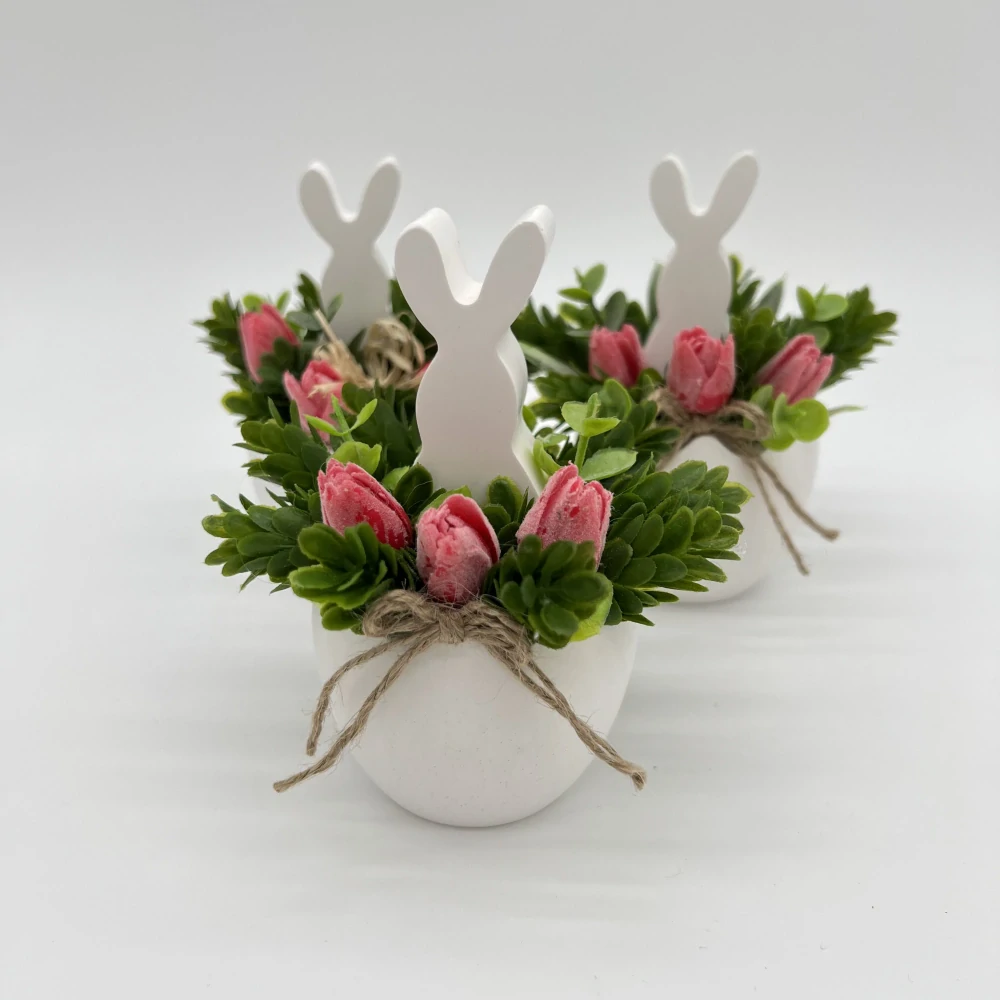 🐰🌸 Jarní dekorace se zajíčkem – červené kvítky 🌸🐰
