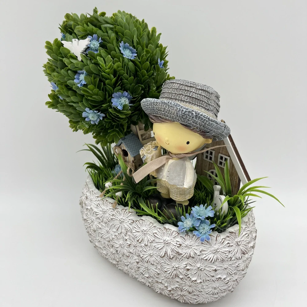 🌿👦 Dekorační aranžmá s chlapečkem 👦🌿