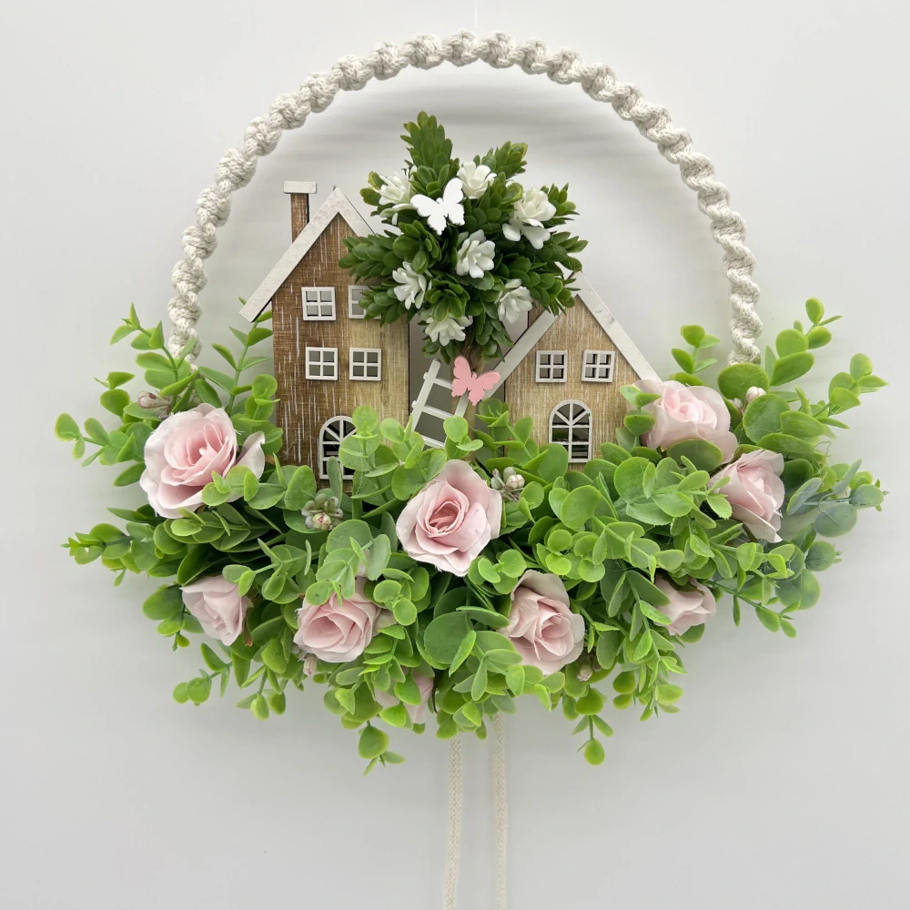 🏡🌸 Jemná závěsná dekorace s domečky a růžemi 🌸🏡