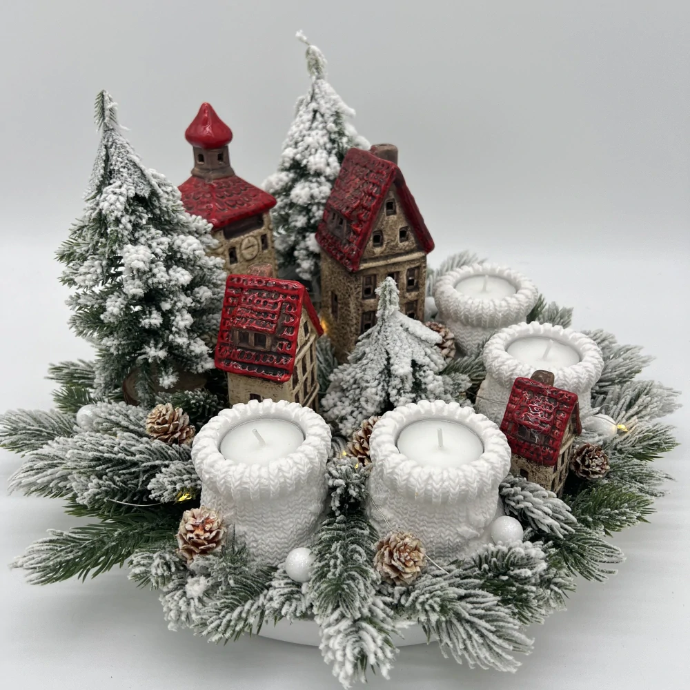 🎄✨ Adventní svícen s keramickými domečky a osvětlením ✨🎄