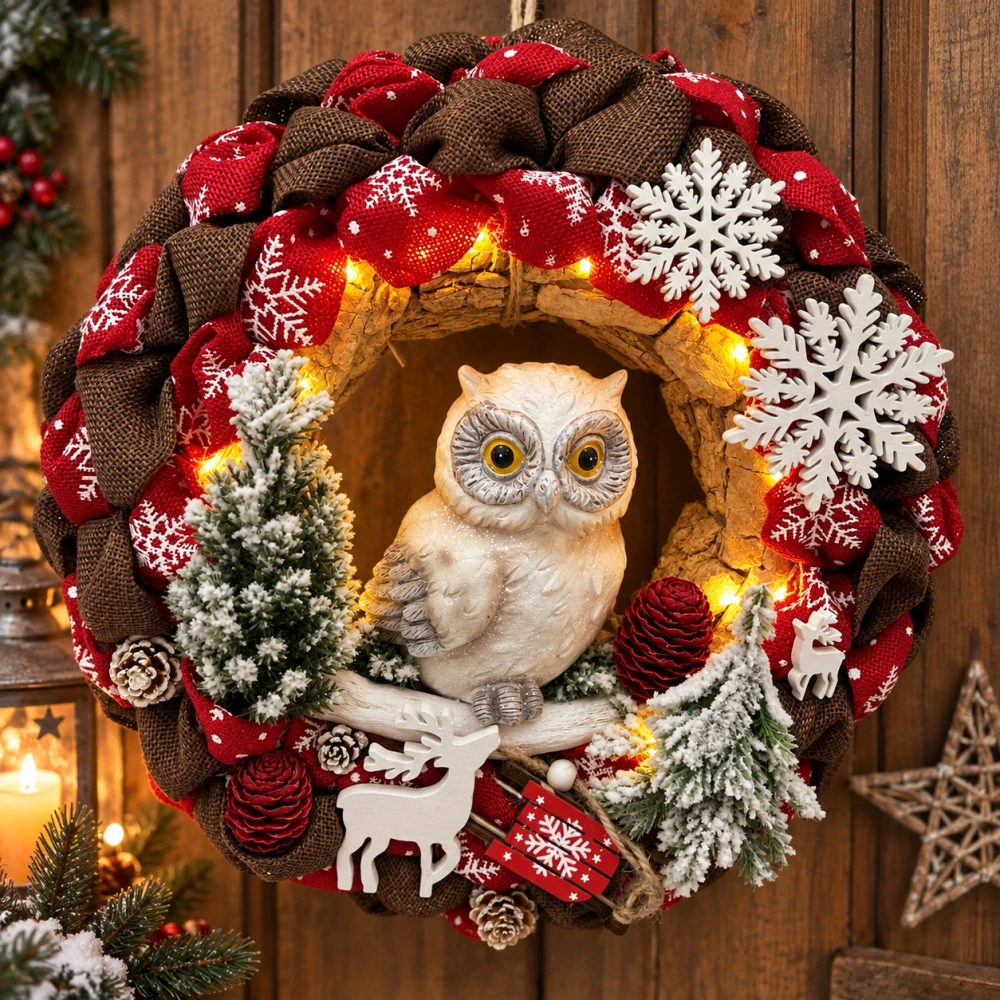 🎄 Vánoční svítící věnec se sovou 🦉