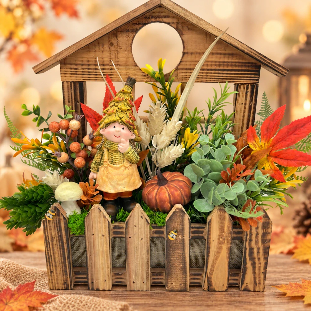 🍂 Podzimní dekorace v dřevěném truhlíku se skřítkem 🍂
