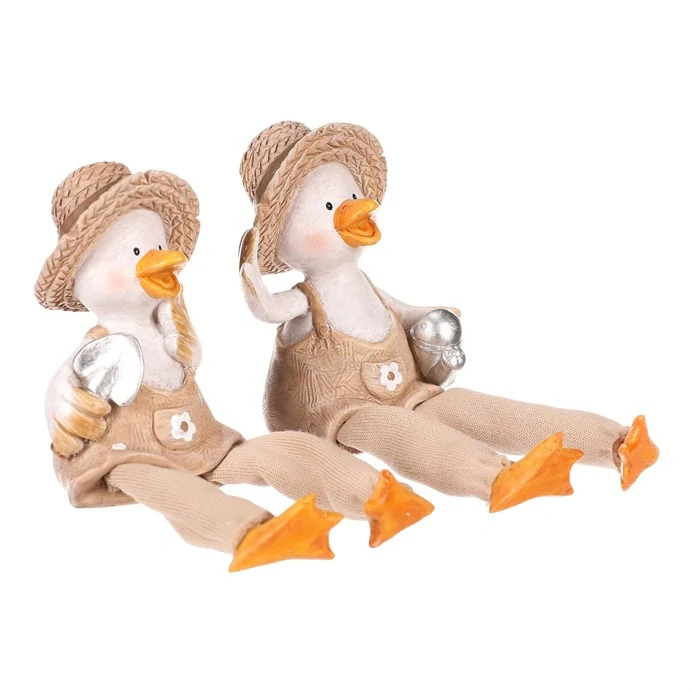 JARNÍ DEKORACE FIGURKA KACHNY SEDÍCÍ - DVA DRUHY - CHLAPEC A DÍVKA 