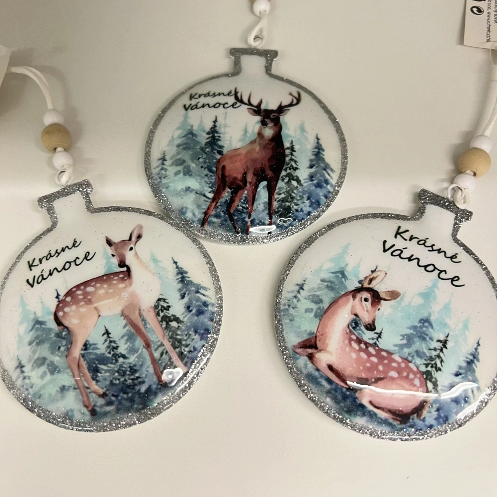 🎄 Kovové vánoční ověsky – baňky s lesními motivy | mix 3 druhů