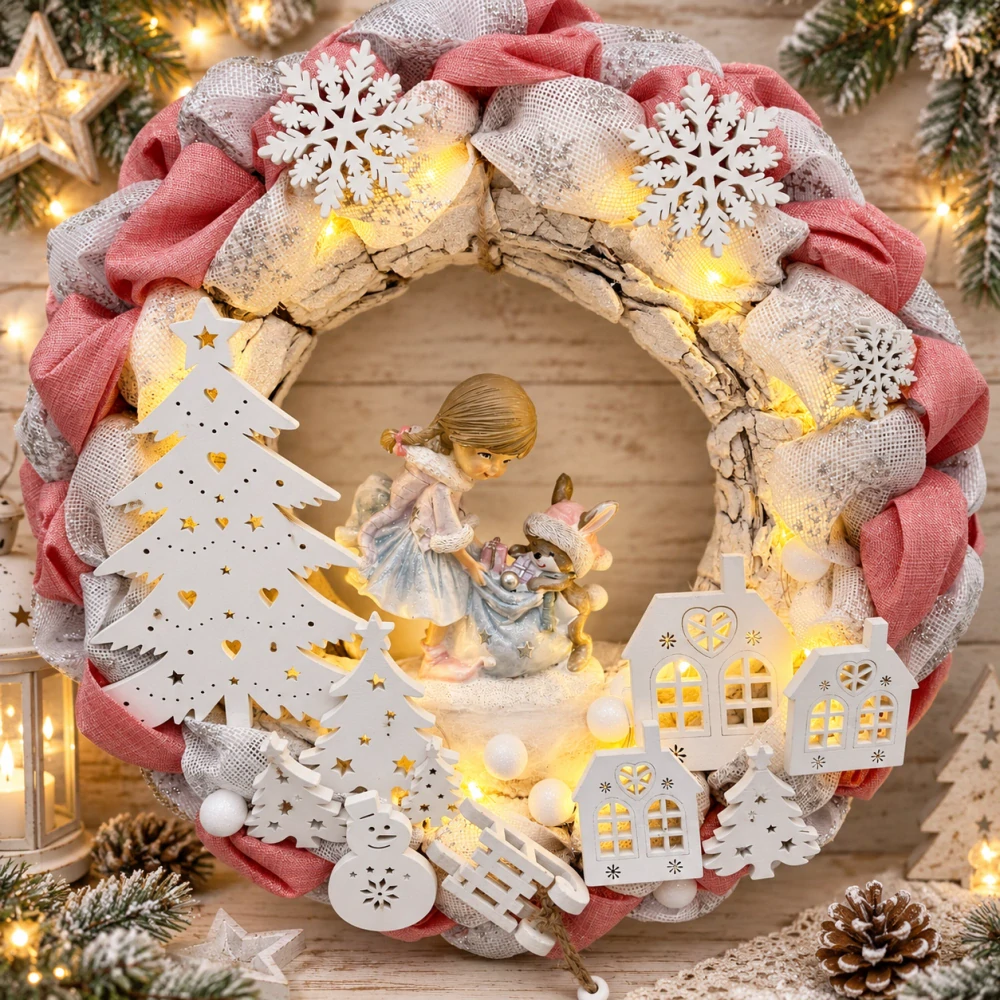 🎄✨ Zimní věnec s osvětlením a figurkou ✨🎄