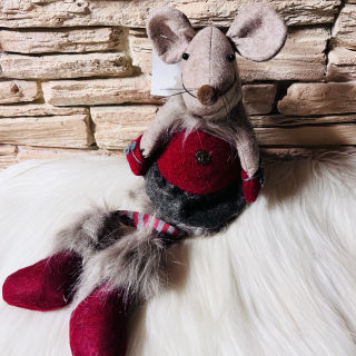 ZIMNÍ DEKORACE FIGURKA SEDÍCÍ MYŠKY