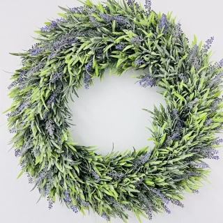 NOVÁ CENA - DEKORACE VĚNEC NA DVEŘE Z UMĚLÉ LEVANDULE A BUXUSU