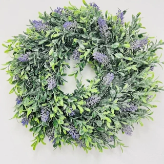 NOVÁ CENA - DEKORACE VĚNEČEK NA DVEŘE Z UMĚLÉ LEVANDULE A BUXUSU