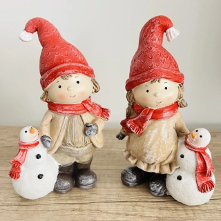 ZIMNÍ DEKORACE FIGURKA CHLAPCE SE SNĚHULÁKEM