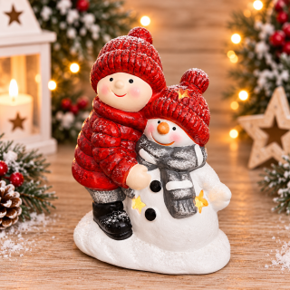 ❄️ Zimní dekorace – chlapec se sněhulákem a LED osvětlením