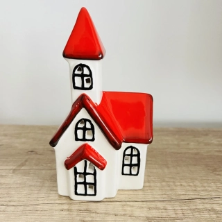 DEKORACE KERAMICKÝ DOMEK S VĚŽIČKOU NA ČAJOVOU SVÍČKU