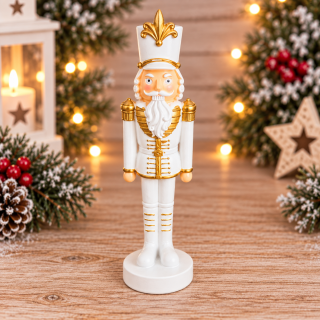 🎄 Vánoční dekorace – voják v bílo-zlatém provedení