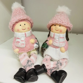 ZIMNÍ DEKORACE FIGURKA KERAMICKÁ V RUŽOVÉM DVA DRUHY