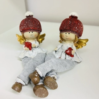 ZIMNÍ DEKORACE FIGURKA ANDĚLKY SEDÍCÍ