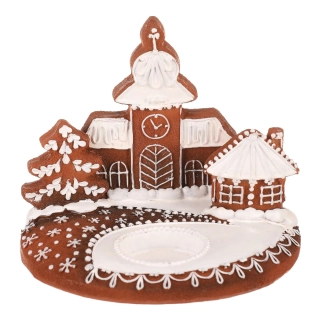 DEKORACE ZIMNÍ SVÍCEN S KOSTELÍKEM PERNÍČKOVÝ NA ČAJOVOU SVÍČKU