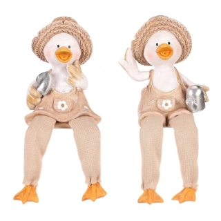 JARNÍ DEKORACE FIGURKA KACHNY SEDÍCÍ - DVA DRUHY - CHLAPEC A DÍVKA 