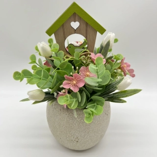 JARNÍ DEKORACE SKOŘÁPKA ZDOBENÁ UMĚLÝMI KVĚTY 