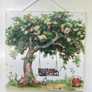 🍎🌿 Keramická dlaždice zdobená technikou Decoupage 3D 🌿🍎