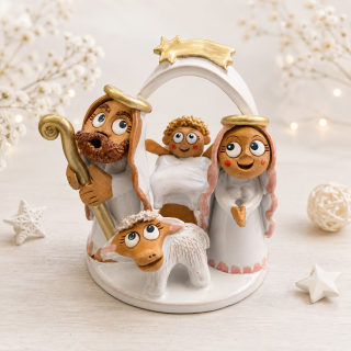 ✨ Keramický betlém – veselá rodinka s ovečkou ✨ - Dva druhy