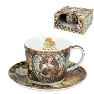 DÁRKOVÝ HRNEK S PODŠÁLKEM V DÁRKOVÉM BALENÍ MOTIV ALPHONSE MUCHA