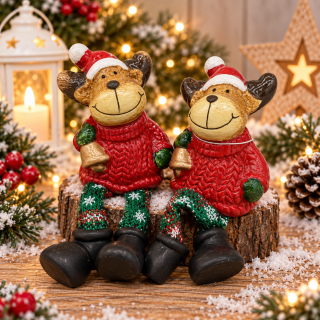 🦌 Keramická figurka sob v červeném svetru 🎄