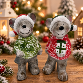 🐭 Keramická figurka myš – vánoční motiv, dva druhy 🎄