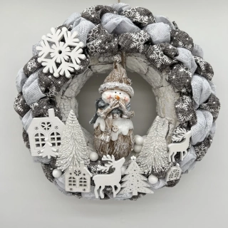 ZIMNÍ DEKORACE VĚNEC NA DVEŘE S OSVĚTLENÍM 