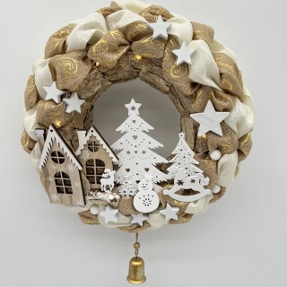 ZIMNÍ DEKORACE VĚNEC NA DVEŘE S OSVĚTLENÍM 