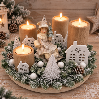 ZIMNÍ DEKORACE ADVENTNÍ SVÍCEN NA ČAJOVÉ SVÍČKY 