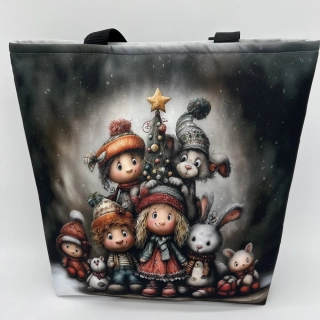 TAŠKA Z KOČÁRKOVINY S VÁNOČNÍM MOTIVEM VYZTUŽENÁ S PODŠÍVKOU 