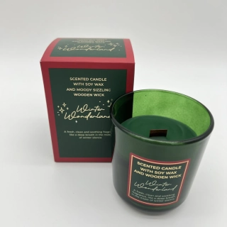 DÁRKOVÁ SVÍČKA VE SKLE S DŘEVĚNÝM KNOTEM 