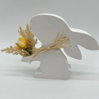 🐰🌾 Keraflotový stojící zajíček s kytičkou v rukách – 14,5 cm 🌾🐰 - kaz na hlavě 
