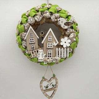 🌿🏡 Dekorační věnec s domečky – Vítejte 🏡🌿