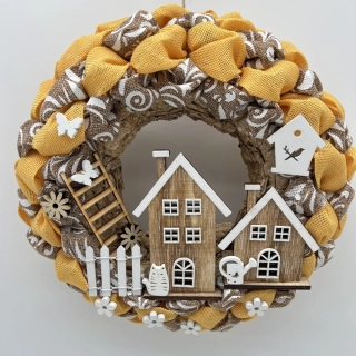🏡🌼 Dekorační věnec s domečky – žlutý jarní styl 🌼🏡