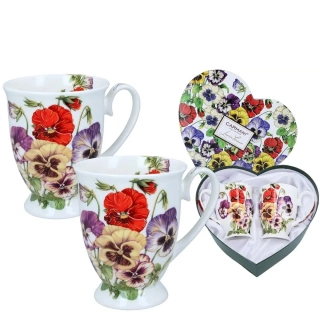 📝 Hrnek 300 ml – Laura Lozano „Macešky“ – sada 2 ks v srdci 🌸💝