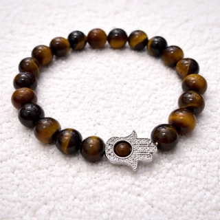 🤎 Náramek Tygří oko – Ruka Fatimy 🤎
