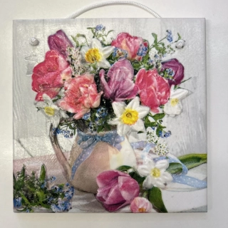 🌷 Zdobená keramická dlaždice – Jarní kytice 🌼