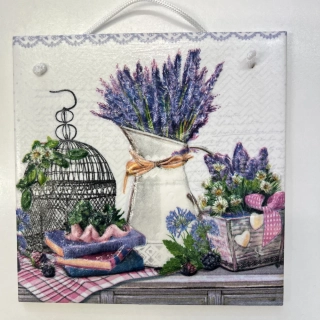 💜 Zdobená keramická dlaždice – Levandulové zátiší 🌼